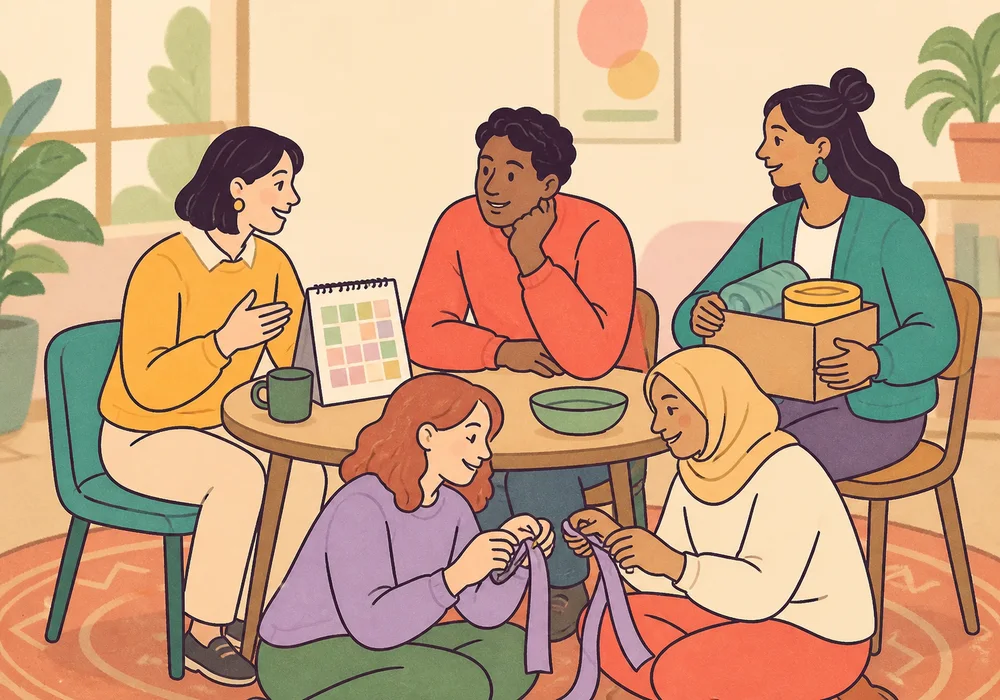 Four friends showing different ways of planning, listening, helping, and repairing