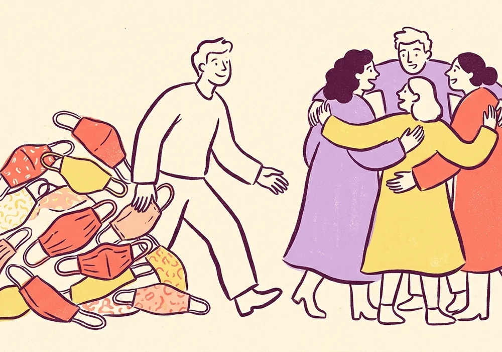 One person choosing authenticity while friends welcome them