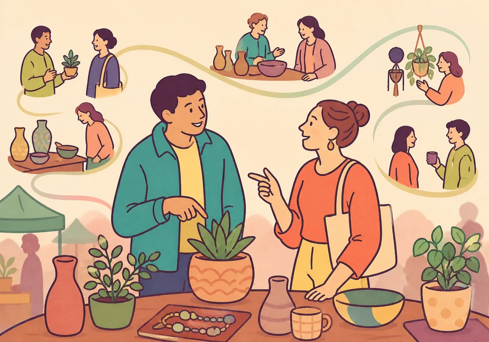 Two new acquaintances building an easy conversation from shared details